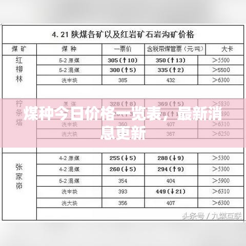 煤种今日价格一览表，最新消息更新